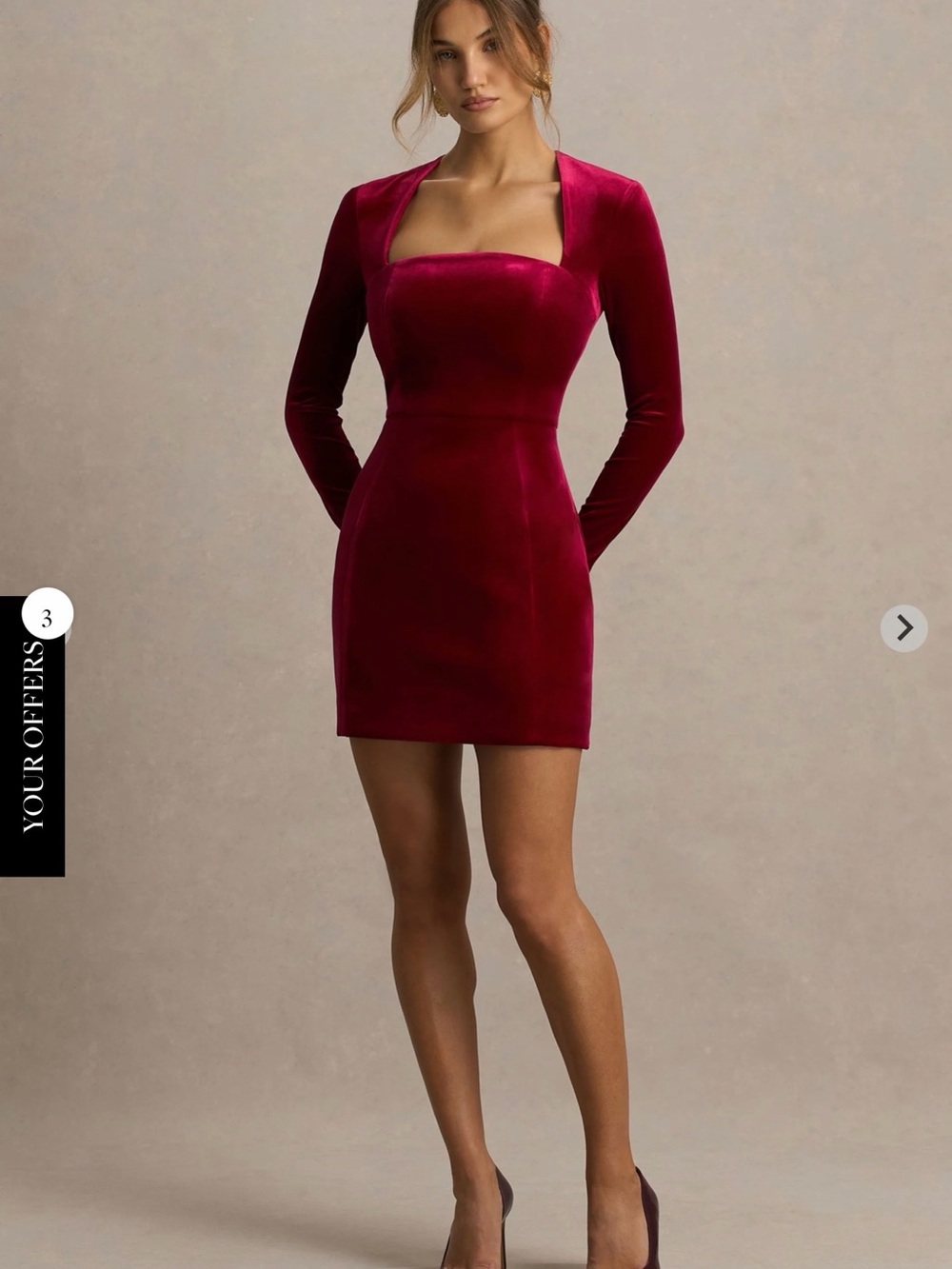 Club L London Velvet Square-Neck Mini Dress in Berry
